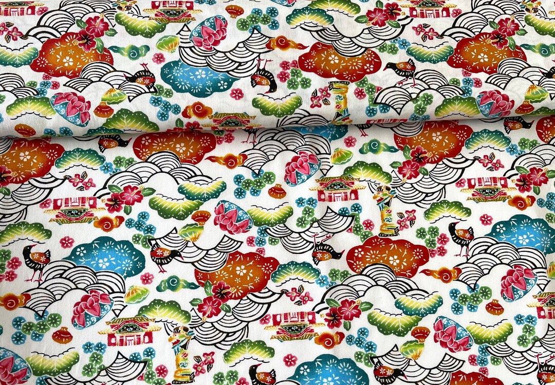 Okinawan Textile, Japanese Traditional Pattern, Fabric by the Yard, Japanese Fabric 100 Cotton