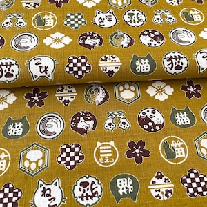 Tissu chat, tissu kawaii, tissu chat mignon par mètre, motif chat, tissu 100 % coton, tissu ratière japonais