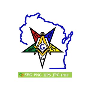 OES Order of the Eastern Star Mason Wisconsin cut File, Silhouette,Cricut, Jpeg, svg,dfx, eps, png, clip art