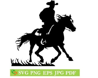Cowboy Pferd Silhouette geschnitten Datei, Silhouette Cricut, Jpeg,dfx,svg, eps, png, Clip Art