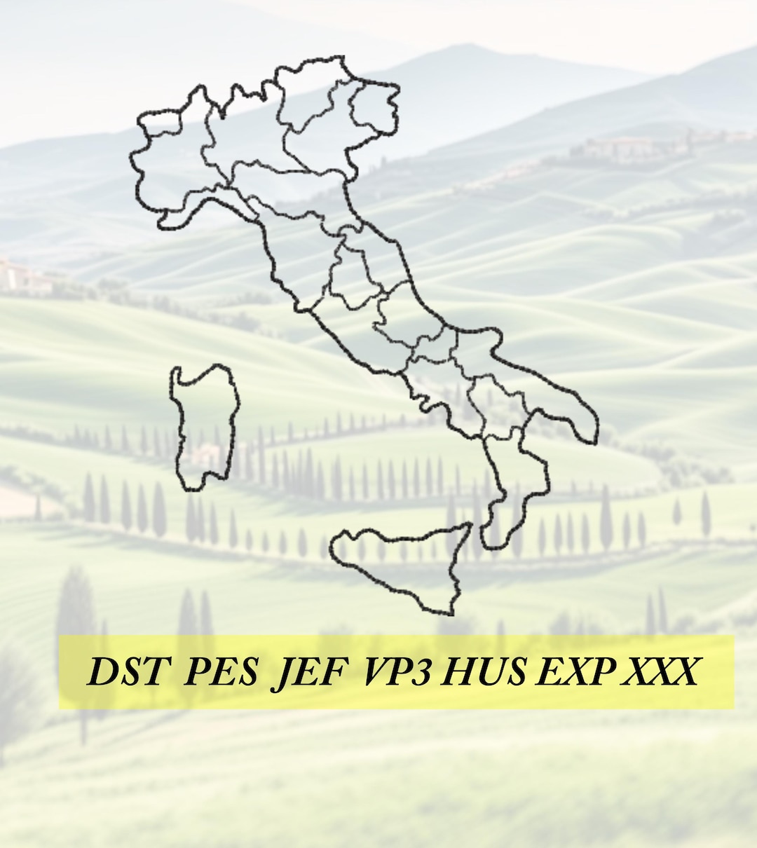 Pes Region Map Italy Map Blackwork Machine Embroidery Design Files, Dst, Pes, Jef, Exp ...
