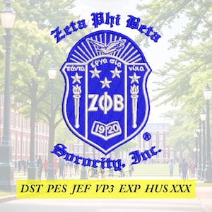Zeta Phi Beta Shield Old English color machine embroidery design files
