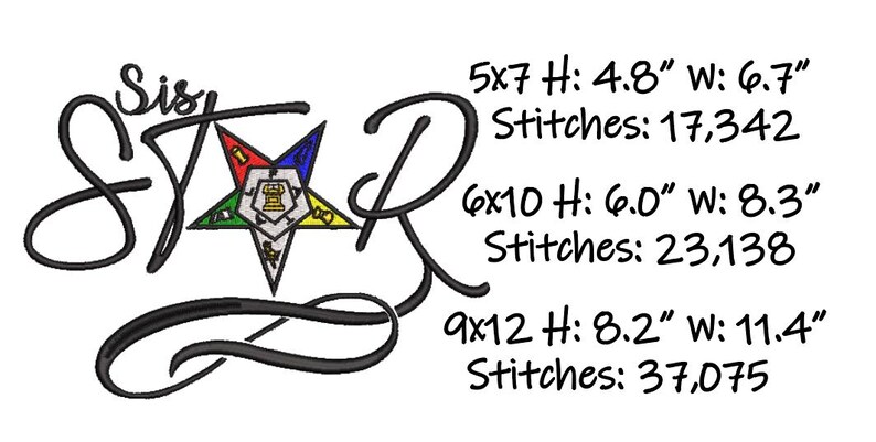OES Order of the Eastern Star Sis Star Machine Embroidery Design Files ...