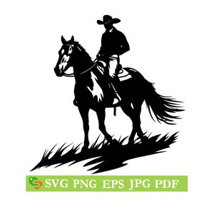 Archivo de imagen de rodeo de caballo vaquero svg Cut File, Silhouette Cricut, Jpeg,eps, png, clip art