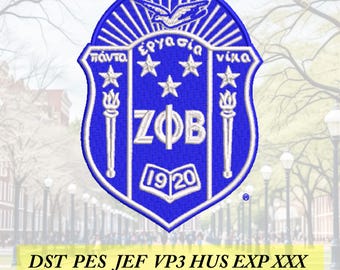 Zeta Phi Beta Shield machine embroidery design files, digital download