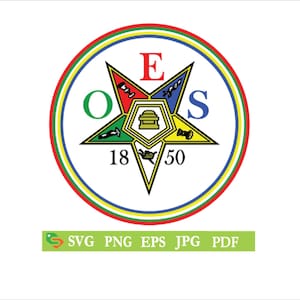 OES Order of the Eastern Star design cut File, Silhouette Cricut, Jpeg,svg, eps, png, clip art