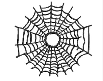 May include: Black spider web design with a circular center and radiating lines. The web is a detailed illustration, perfect for Halloween or spooky-themed crafts and decorations. The web is set against a white background.