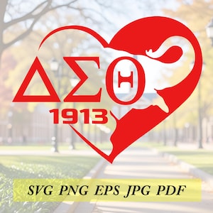 Archivo de corte de corazón de elefante Delta Sigma Theta: SVG, PNG, EPS, JPEG, DFX