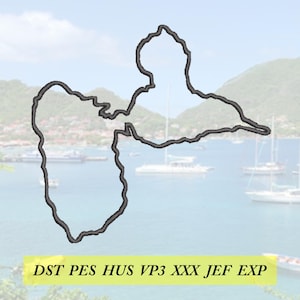 Guadeloupe map outline machine embroidery design files
