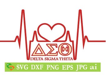 Delta Sigma Theta hjärtslag klippfil, silhuett, Cricut, Jpeg, svg, dfx, eps, png, clipart
