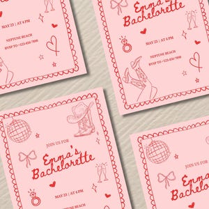 Cowgirl Bachelorette Party Invitation, Rodeo Bachelorette Party Canva Editable Template, Hand-Drawn Style