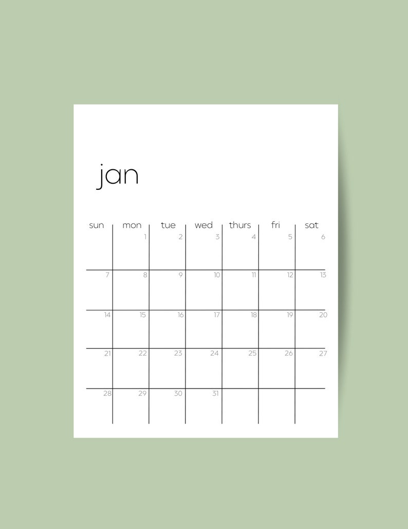 Printable 2024 Calendar Simple, Minimalist Wall Calendar Portrait, 8