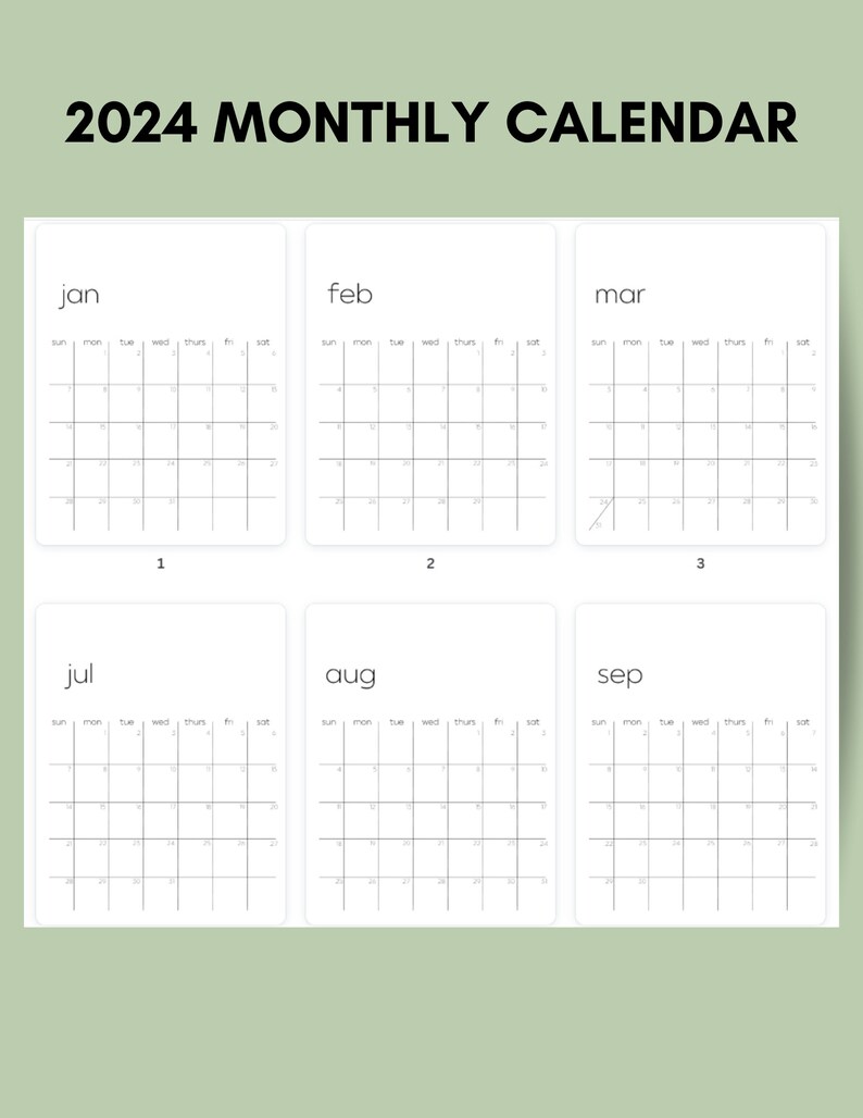 Printable 2024 Calendar Simple, Minimalist Wall Calendar Portrait, 8