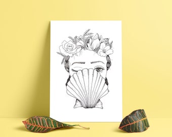 Affiche Femme Fleur & Coquille Éclosion - Impression A5 A4 A3- Edition Limitée - Dessin Décoration - Only Wild