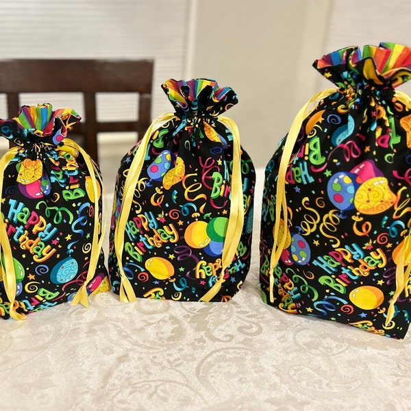 Cloth Birthday Gift Bags Happy Birthday Gift Bag Drawstring Gift Bag Fabric Gift Bag Birthday Cloth Gift Bag Reusable Gift Bag for Birthday