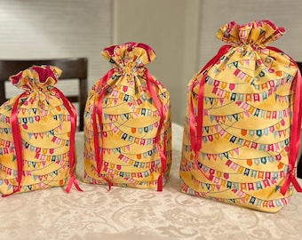 Cloth Birthday Gift Bags Happy Birthday Gift Bag Drawstring Gift Bag Fabric Gift Bag Birthday Cloth Gift Bag Reusable Gift Bag for Birthday
