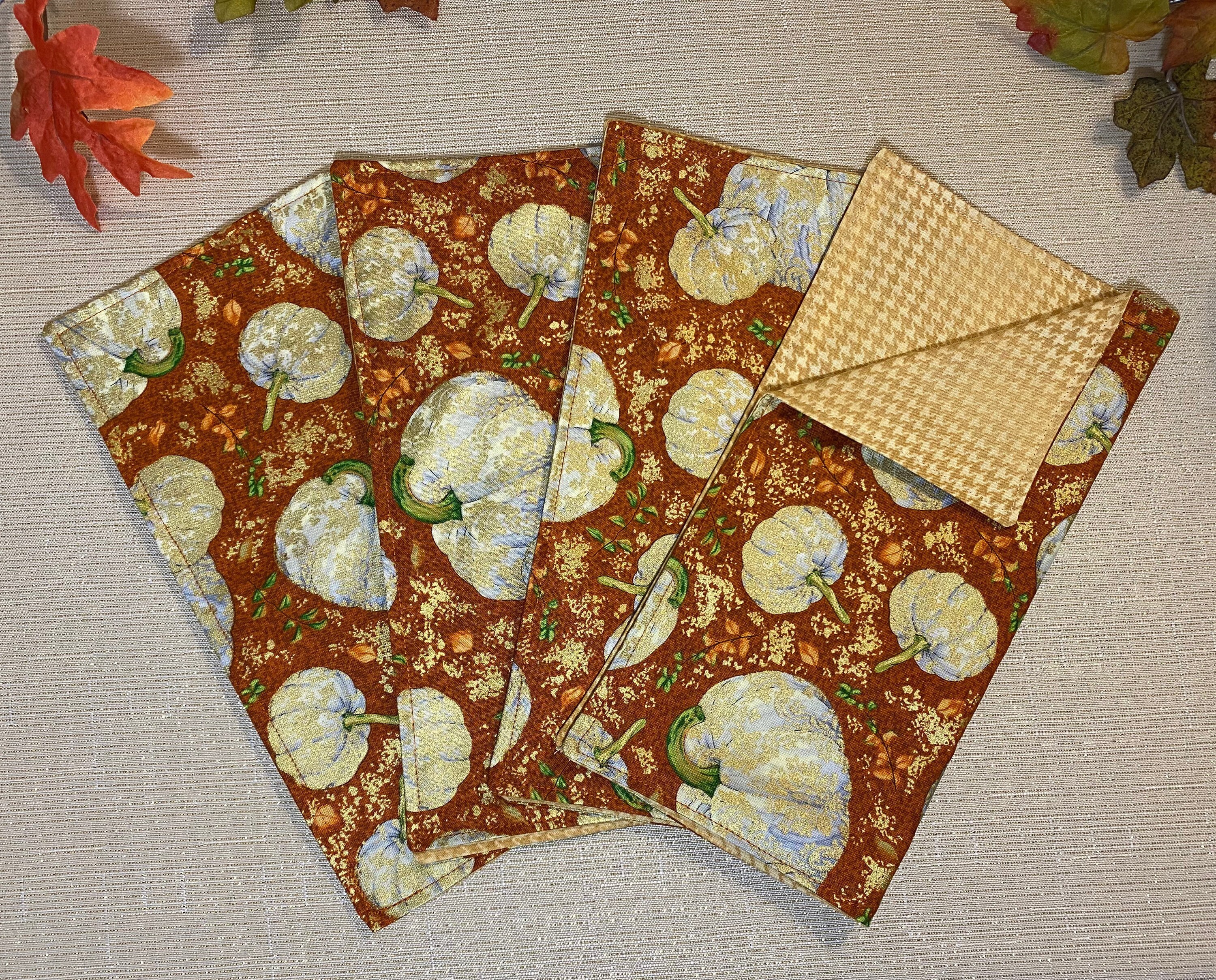 Cloth Napkins 2-ply Reversible Orange Pumpkin | 100% Premium Cotton | 10, or 16 inch square**FREE SHIPPING TO U.S.**
