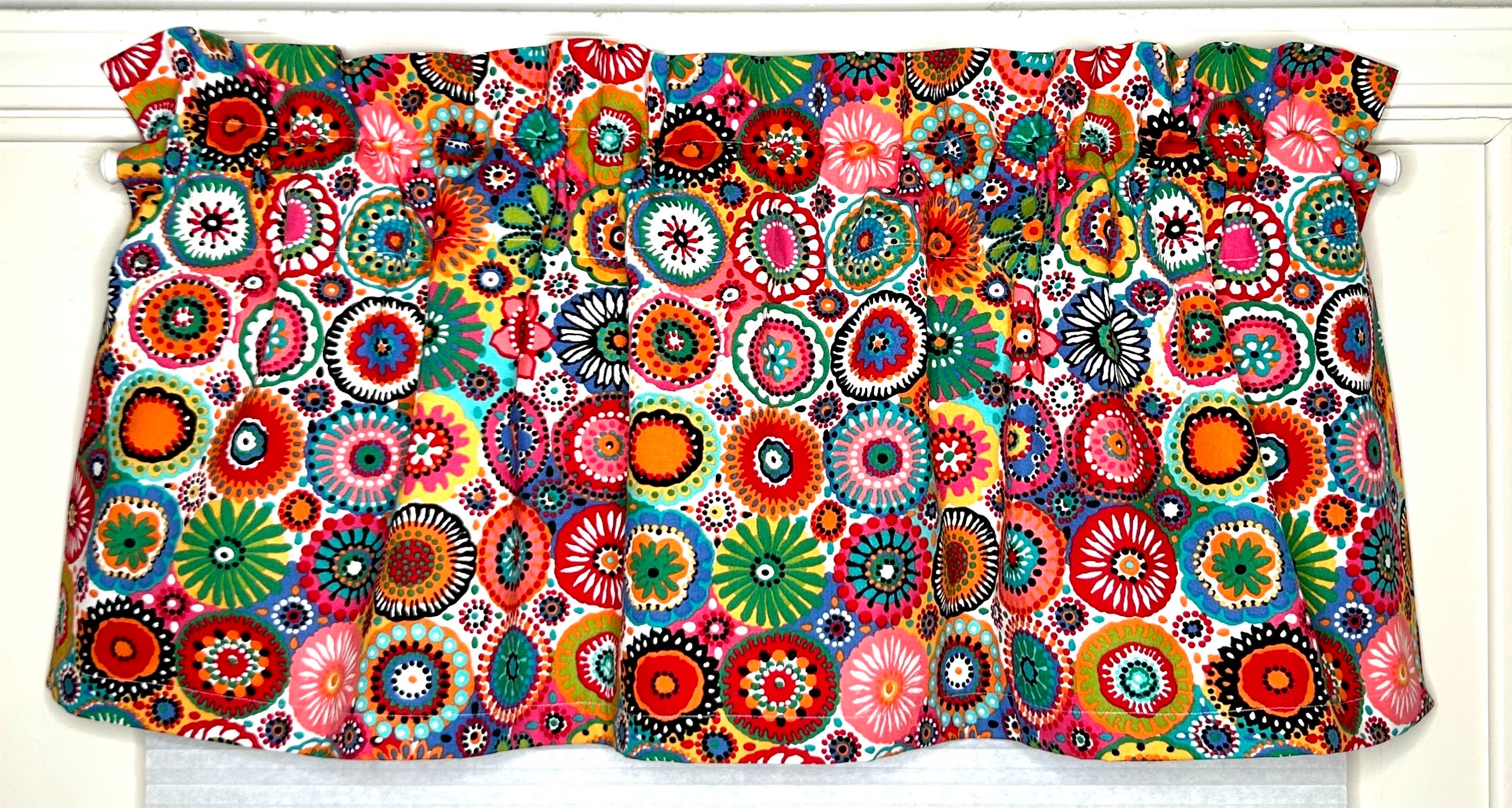 Window Valance Retro Floral Medallion Retro Curtain Multicolor Valance Girl Bedroom Valance Bathroom Valance Living Room Valance Bright - Thumbnail 2