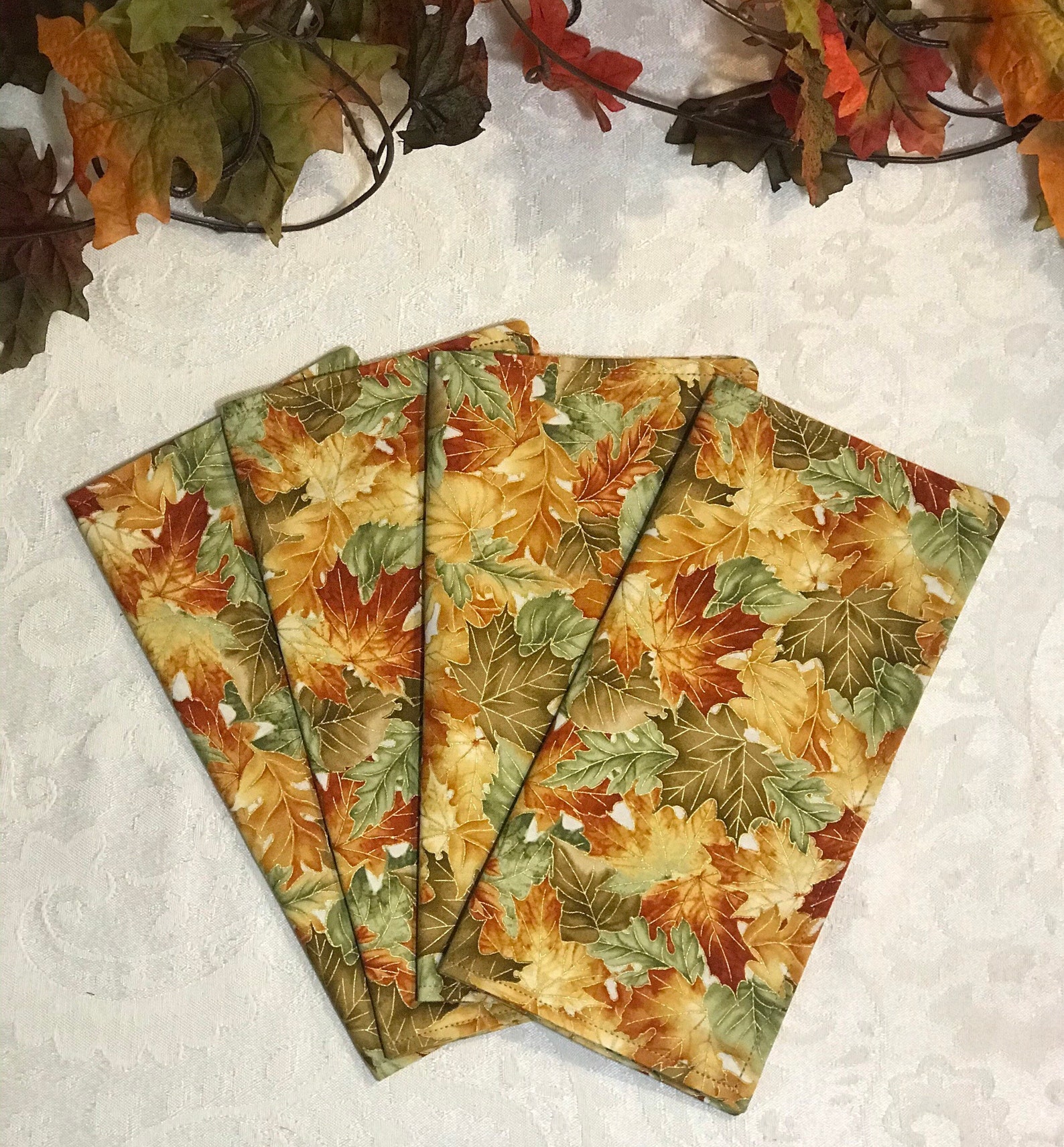Light Autumn / Fall Leaves Cloth Napkins 100 Premium Cotton Etsy