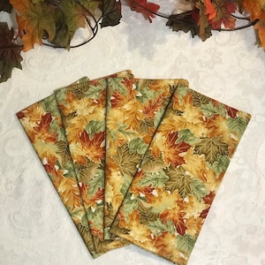 Cloth Napkins Light Autumn Fall Leaves 2-ply Double Sided | 100% Premium Cotton | Set of (4) 10 inch or 17 inch square Reusable Napkins