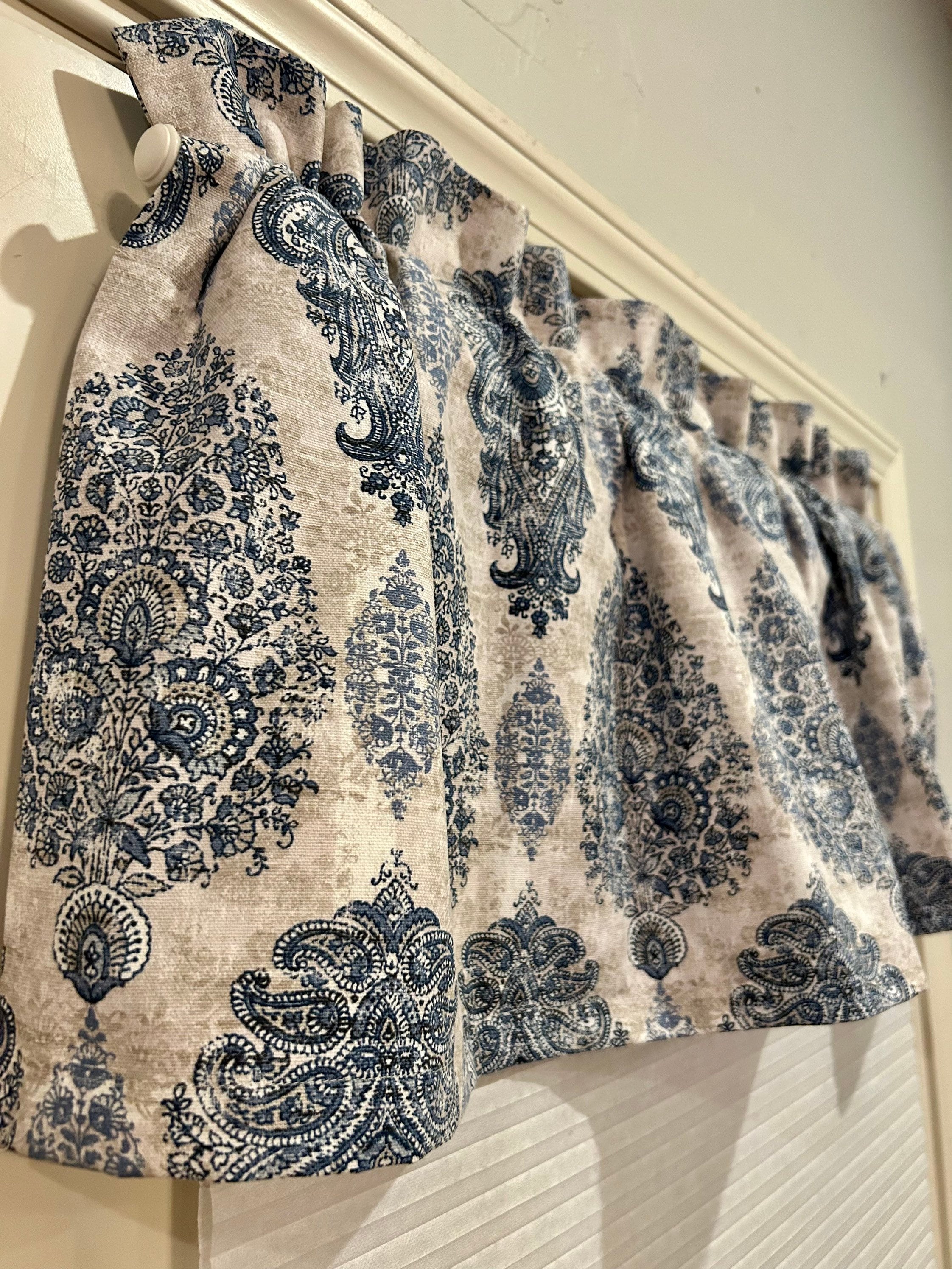 Window Valance Blue Gray Paisley Floral Curtain Valance for Bedroom Blue Window Valance for Living Room Valance for Kitchen Valance