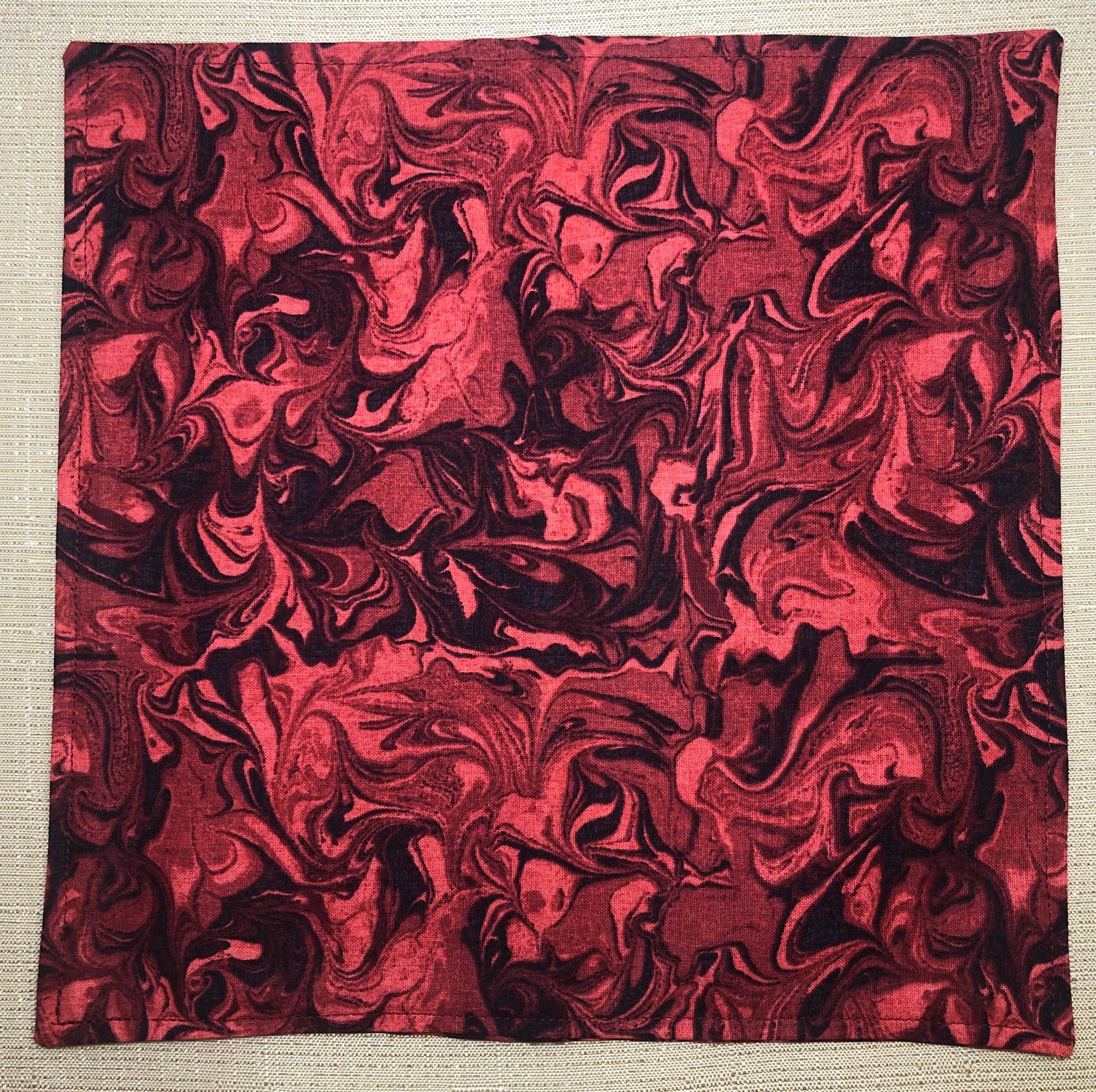 Cloth Napkins | Red-Orange Coral and Black Swirl  | 2-Ply | 100% Premium Cotton | 10 inch  square **FREE SHIPPING TO U.S.** - Thumbnail 3