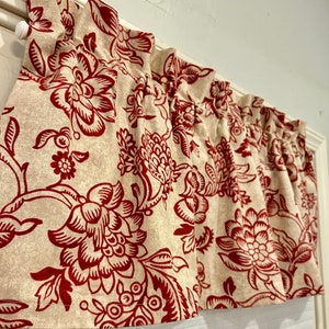 Window Valance - Tan Red Floral Valance for Kitchen Valance for Living Room Valance for Bedroom Valance for Dining Room 16 x 42 inch