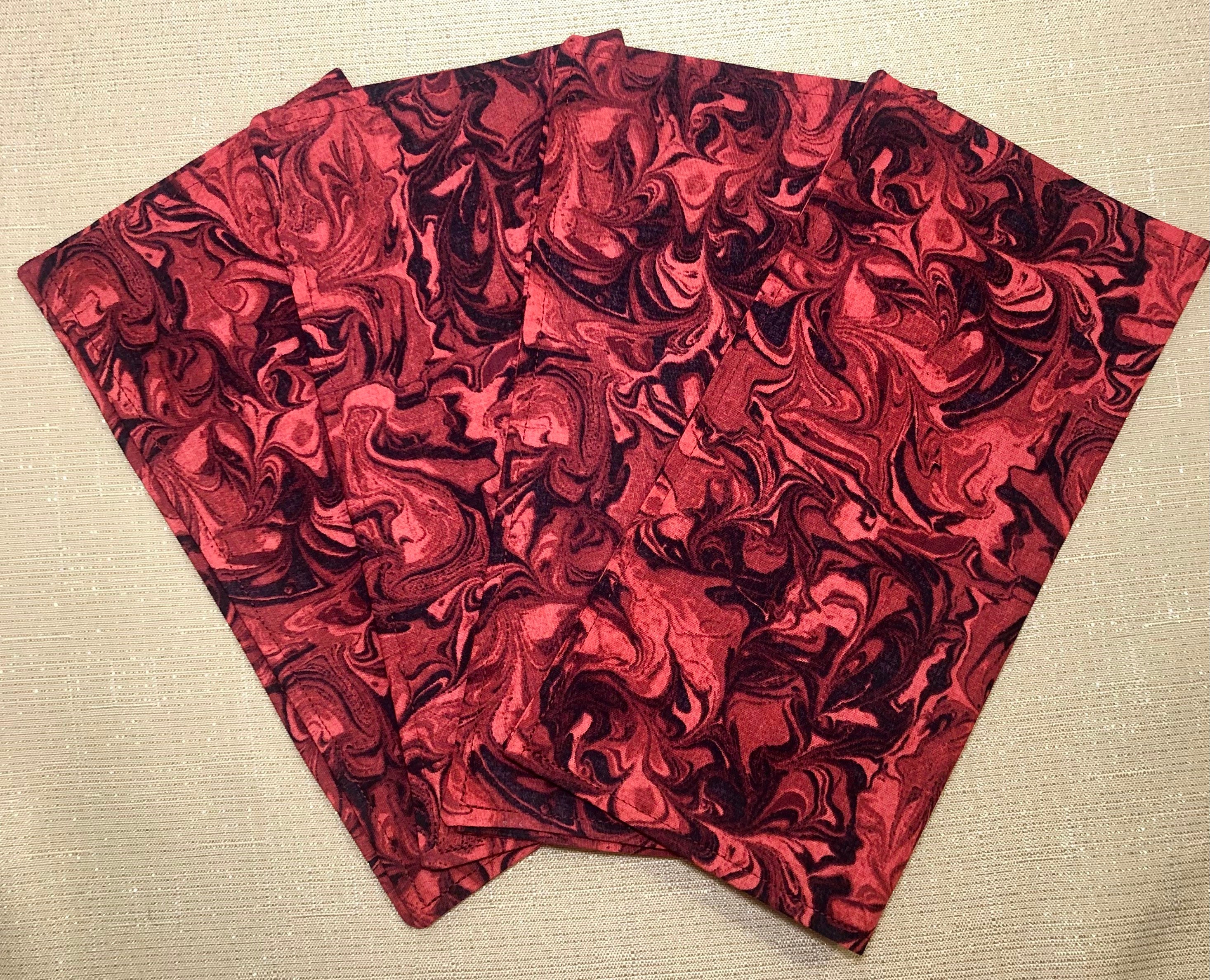 Cloth Napkins | Red-Orange Coral and Black Swirl  | 2-Ply | 100% Premium Cotton | 10 inch  square **FREE SHIPPING TO U.S.**