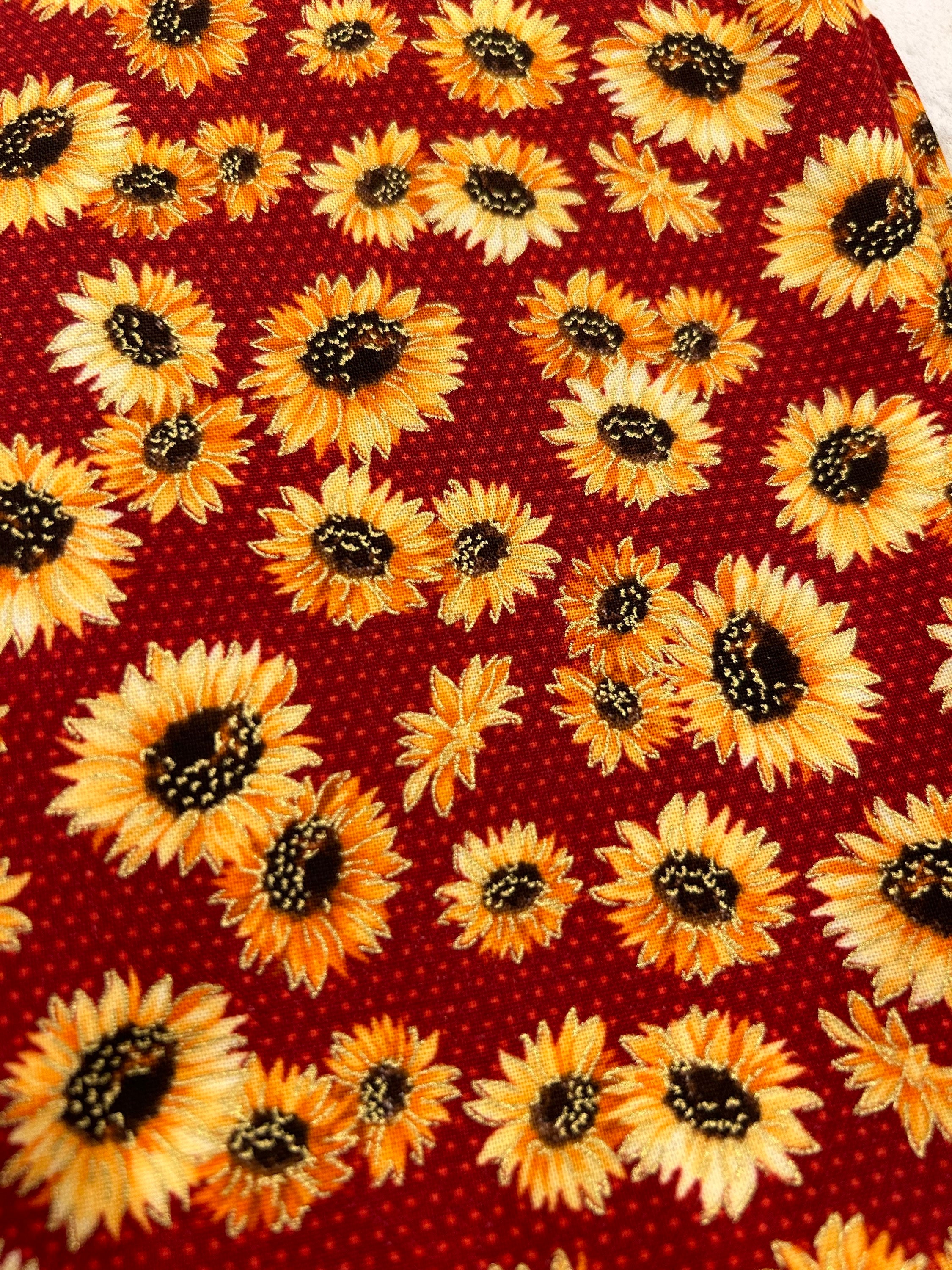 Cloth Napkins 2-ply Fall Sunflowers on Red | 100% Premium Cotton | 10 or 17 inch square**FREE SHIPPING TO U.S.** - Thumbnail 3
