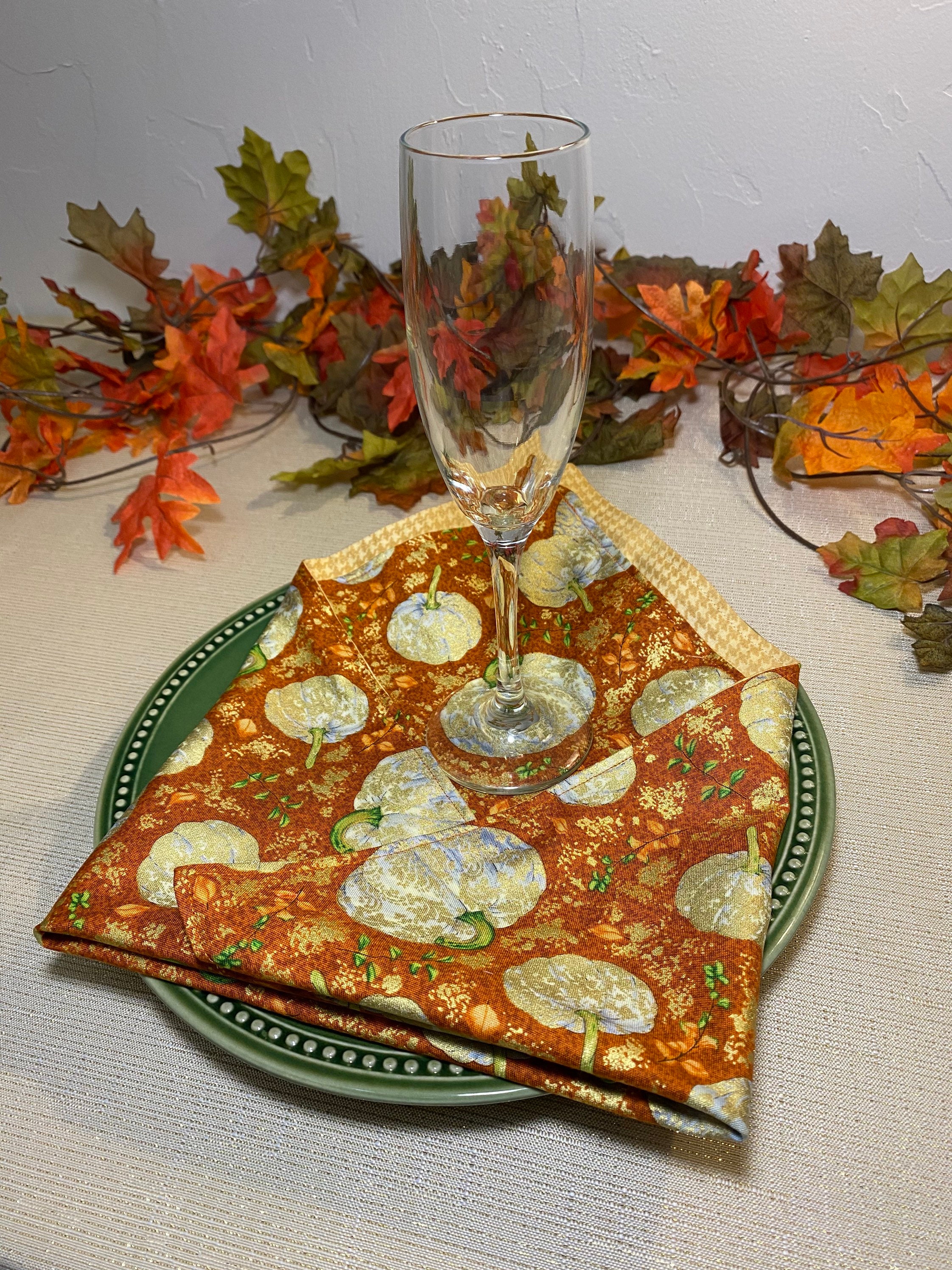 Cloth Napkins 2-ply Reversible Orange Pumpkin | 100% Premium Cotton | 10, or 16 inch square**FREE SHIPPING TO U.S.** - Thumbnail 4