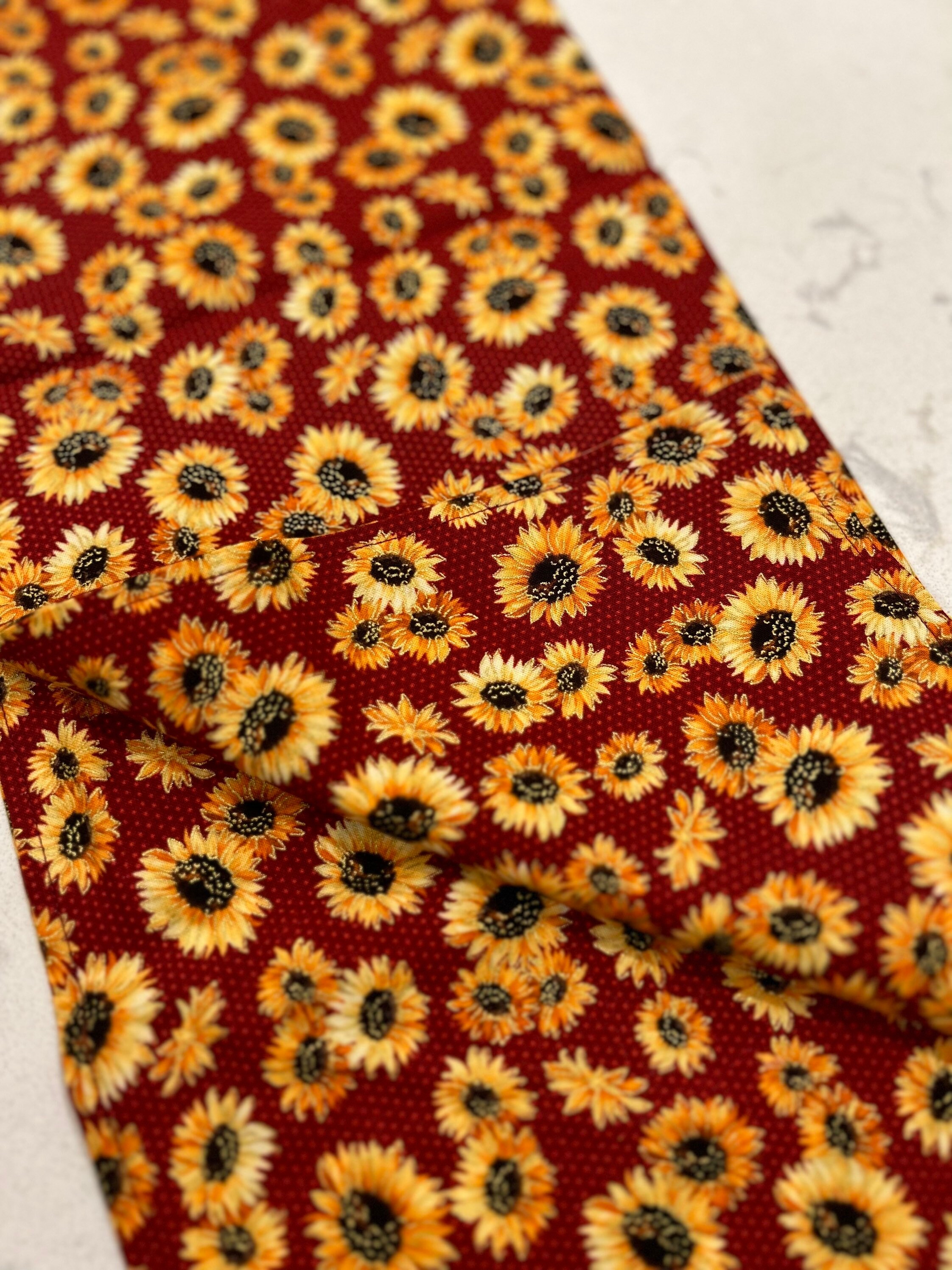 Cloth Napkins 2-ply Fall Sunflowers on Red | 100% Premium Cotton | 10 or 17 inch square**FREE SHIPPING TO U.S.** - Thumbnail 2