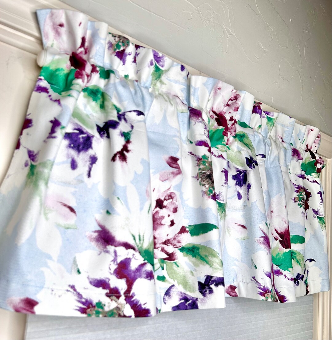 Window Valance Light Blue Purple Floral Curtain Valance for Bedroom