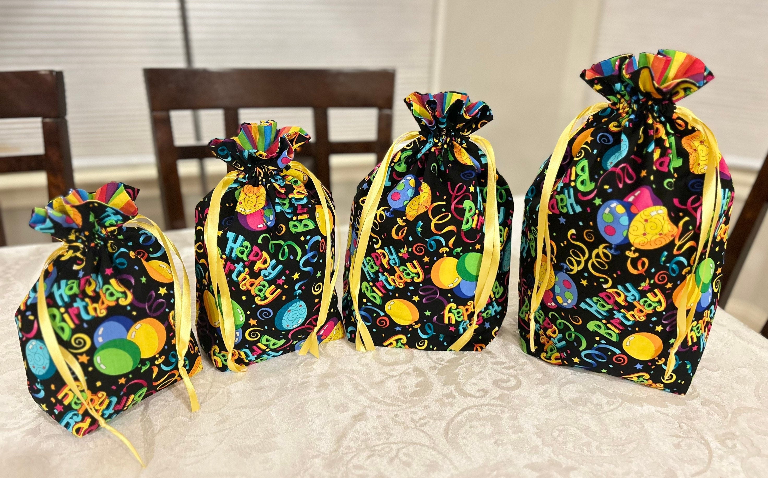 Cloth Birthday Gift Bags Happy Birthday Gift Bag Drawstring Gift Bag Fabric Gift Bag Birthday Cloth Gift Bag Reusable Gift Bag for Birthday