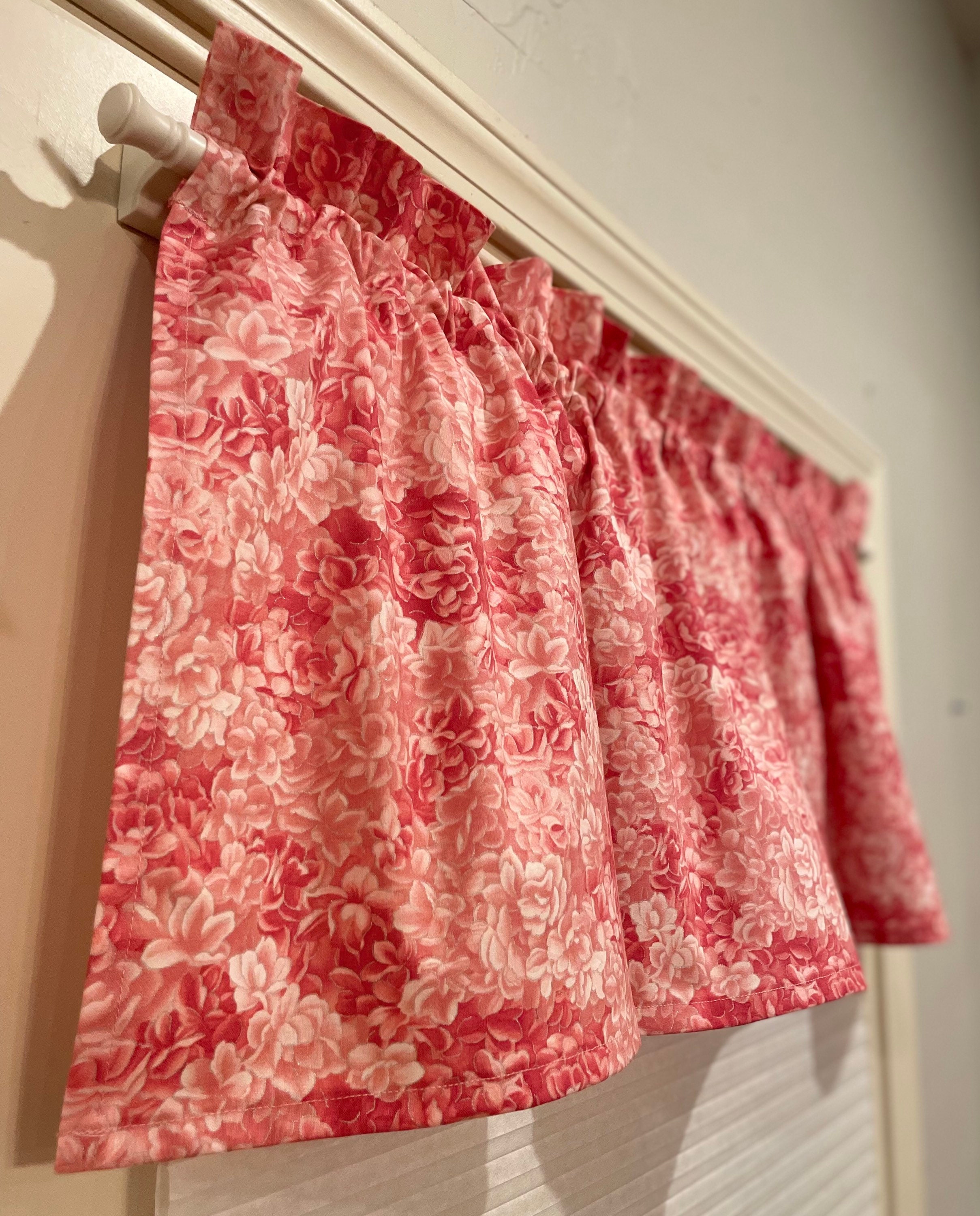 Window Valance - Coral Flower Petal Print - 16 inch / Lined or Unlined / 100 % Lightweight Cotton **FREE SHIPPING to U.S.** - Thumbnail 2
