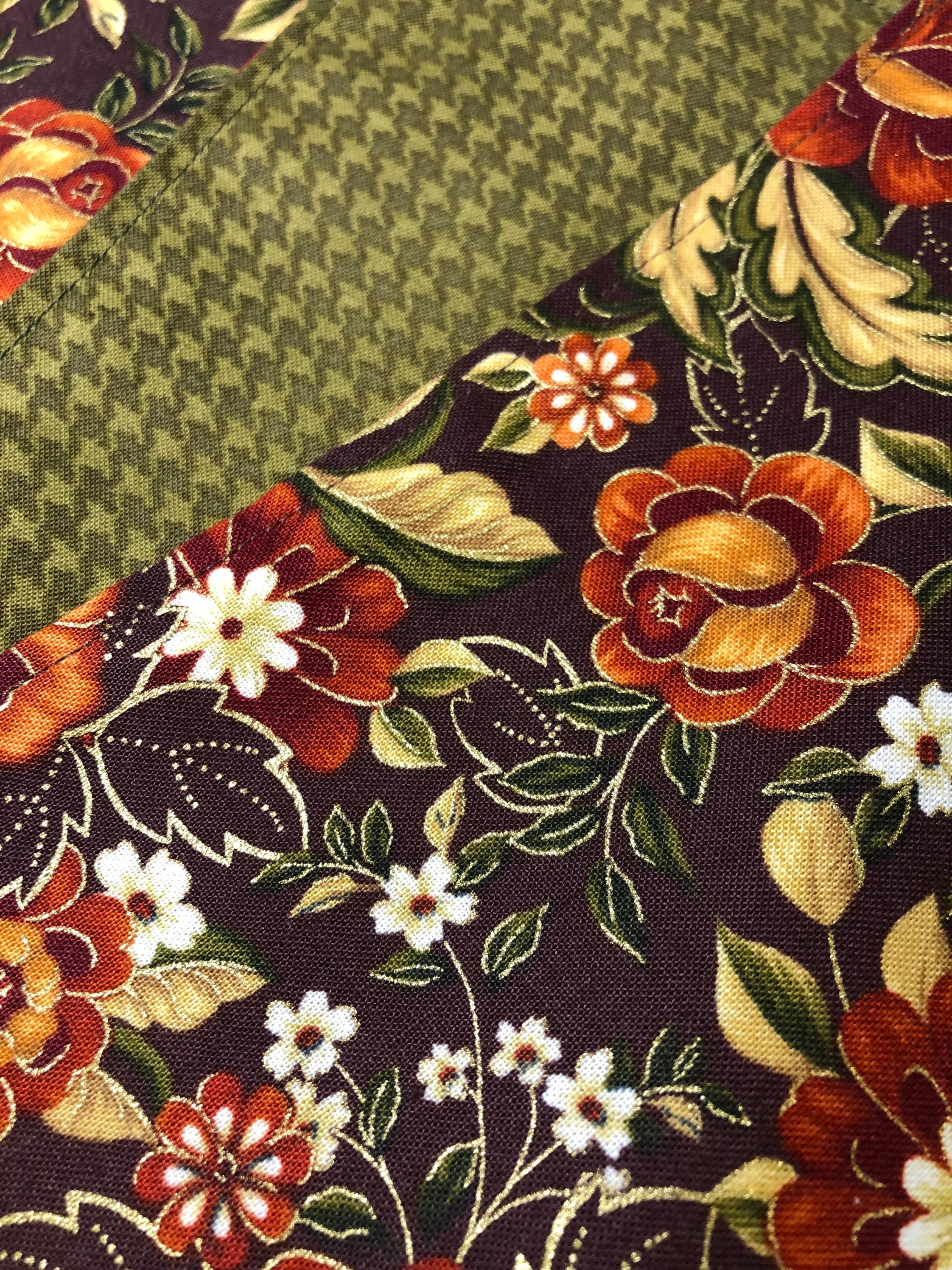 Cloth Napkins 2-ply Reversible Orange Fall Floral / Green Checked | 100% Premium Cotton | 5, 10, or 17 inch square**FREE SHIPPING TO U.S.** - Thumbnail 3