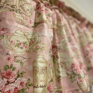 Tea Rose Floral Window Valance: Pink Cotton Kitchen & Bedroom Decor
