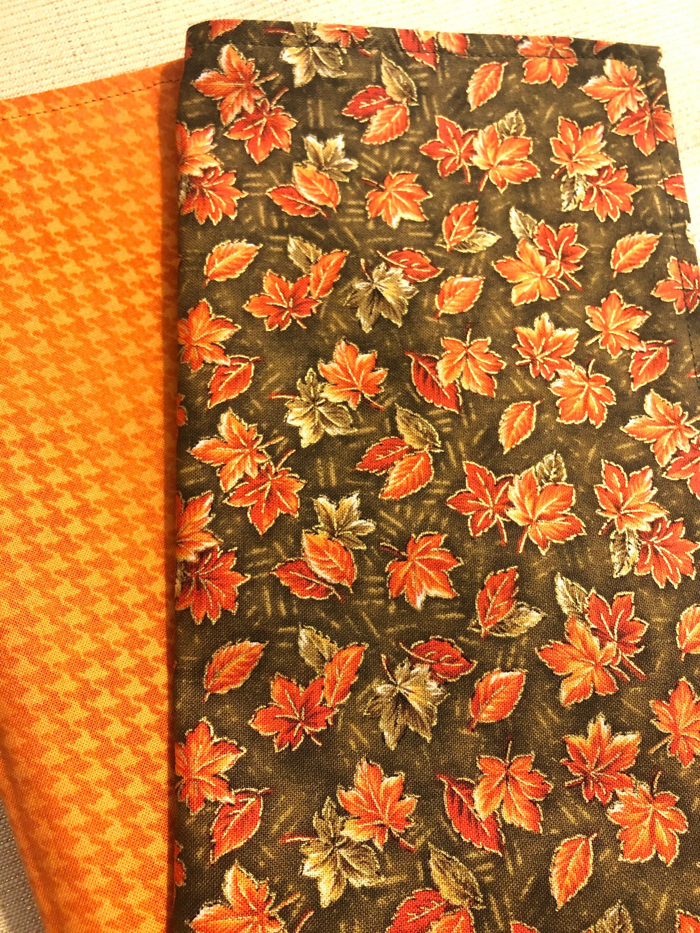 Cloth Napkins Reversible Green / Orange Leaf / Orange Checked | 100% Premium Cotton | 5, 10, or 17 inch square**FREE SHIPPING TO U.S.**