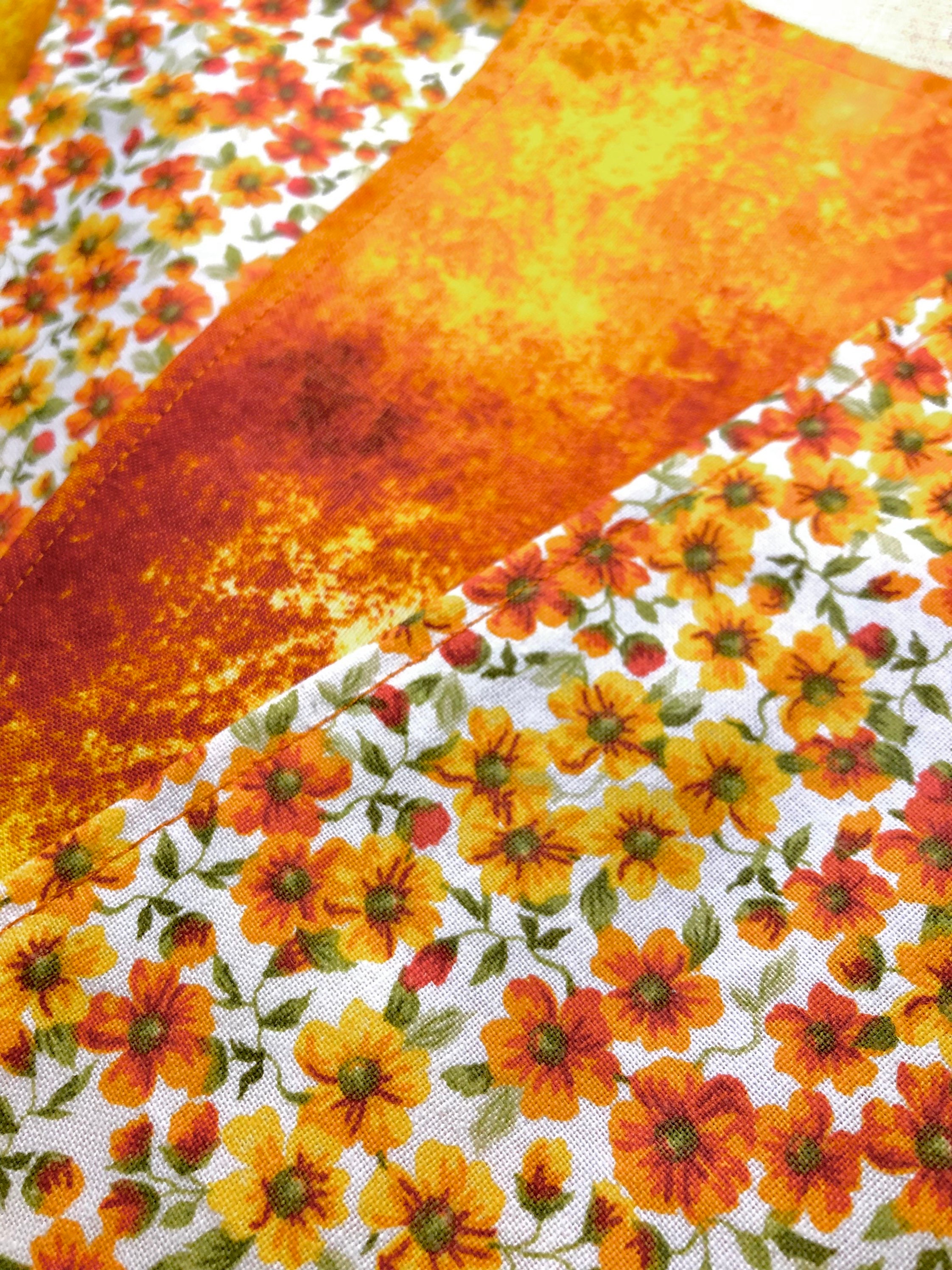 Cloth Napkins - Reversible Orange & Yellow Floral / Ombré 2-ply | 100% Cotton | 10 inch square**FREE SHIPPING TO U.S.** - Thumbnail 2