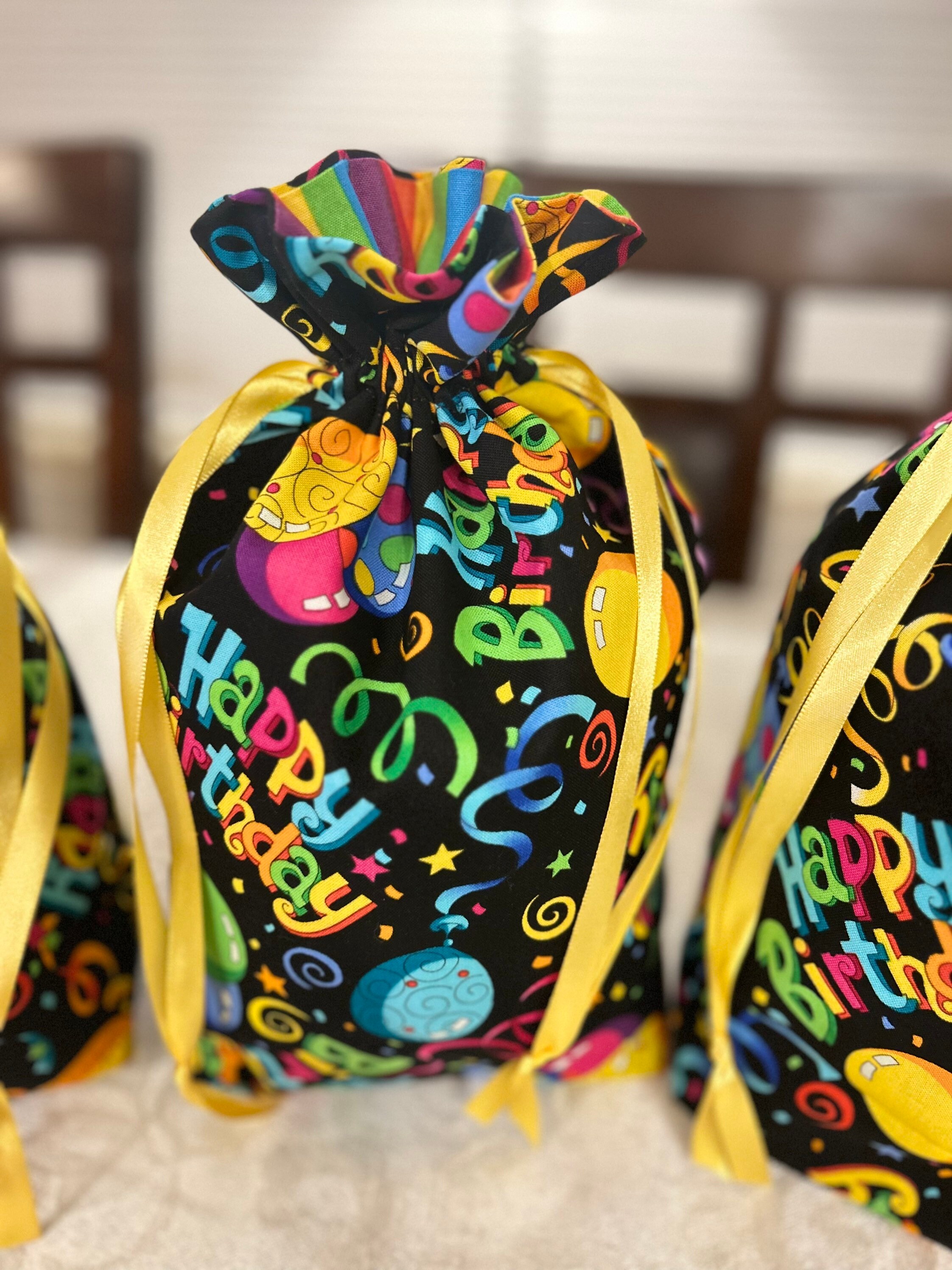Cloth Birthday Gift Bags Happy Birthday Gift Bag Drawstring Gift Bag Fabric Gift Bag Birthday Cloth Gift Bag Reusable Gift Bag for Birthday - Thumbnail 2