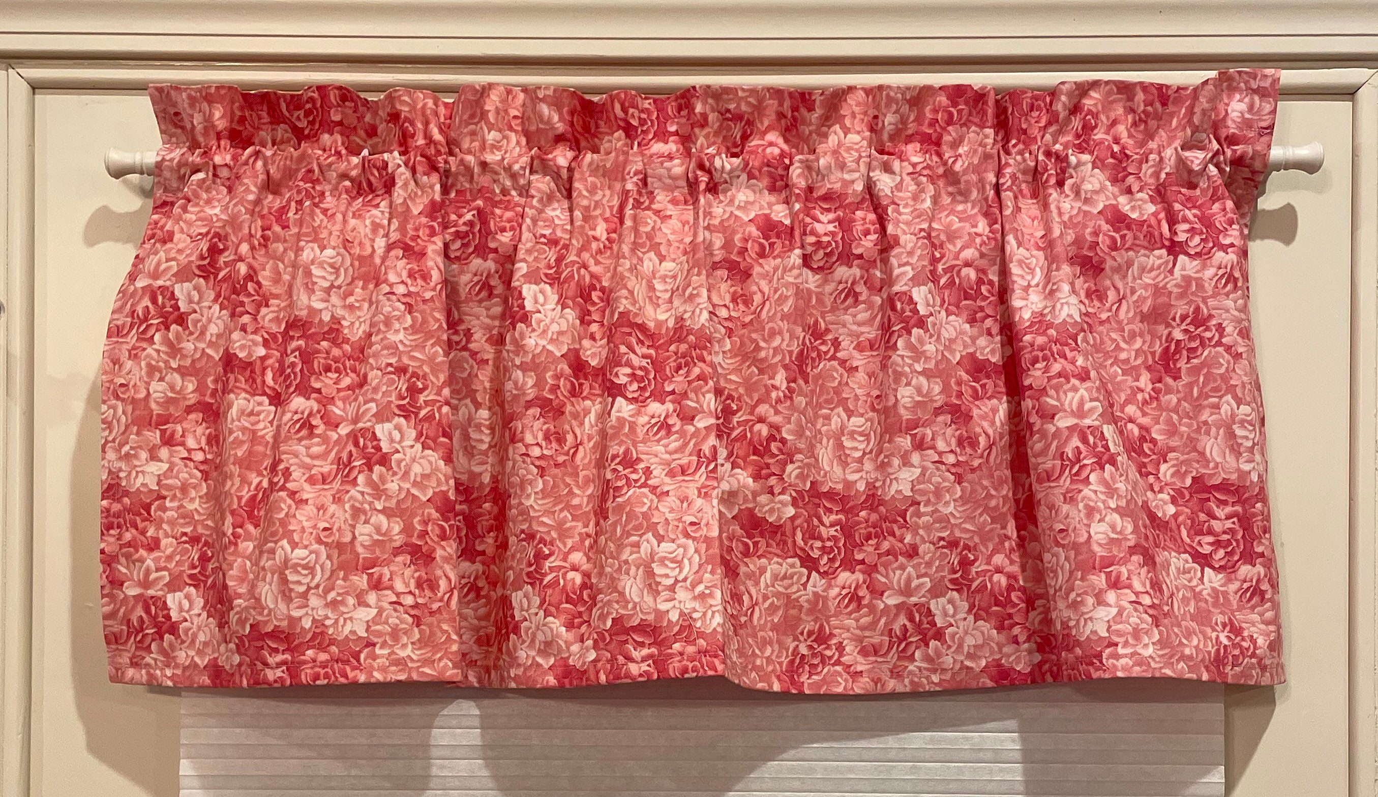 Window Valance - Coral Flower Petal Print - 16 inch / Lined or Unlined / 100 % Lightweight Cotton **FREE SHIPPING to U.S.**
