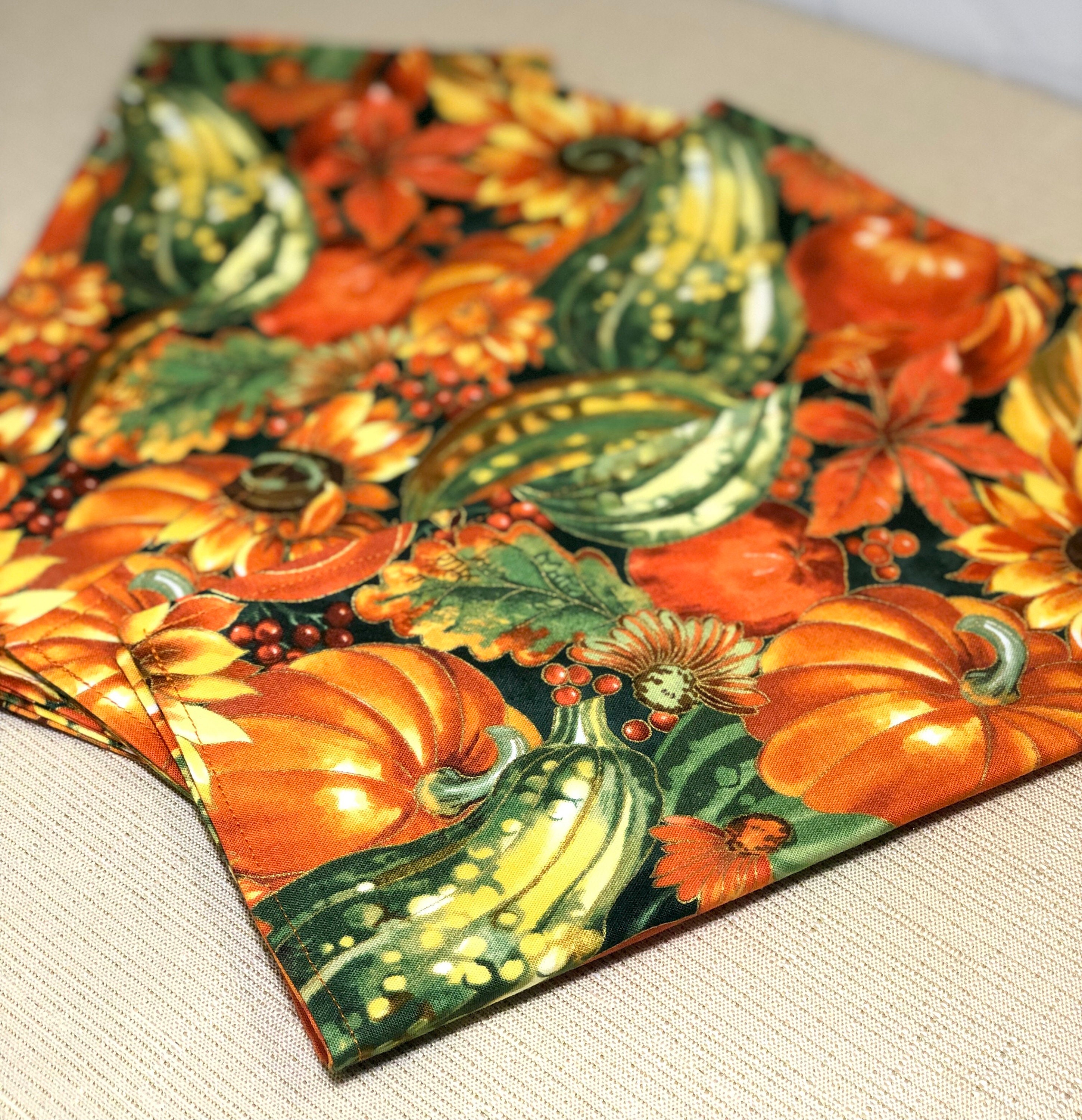 Cloth Napkins - Fall Thanksgiving Orange Pumpkin / Gourd / Sunflower | 100% Cotton | 2-ply | 10 or 17 inch square **FREE SHIPPING TO U.S.** - Thumbnail 2