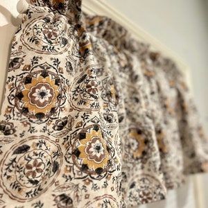 Window Valance - Yellow, Beige Black Medallion - 42 x 16 in / 100% Med Weight /  Decor/Drapery Cotton—Lined or Unlined FREE SHIPPING to U.S.