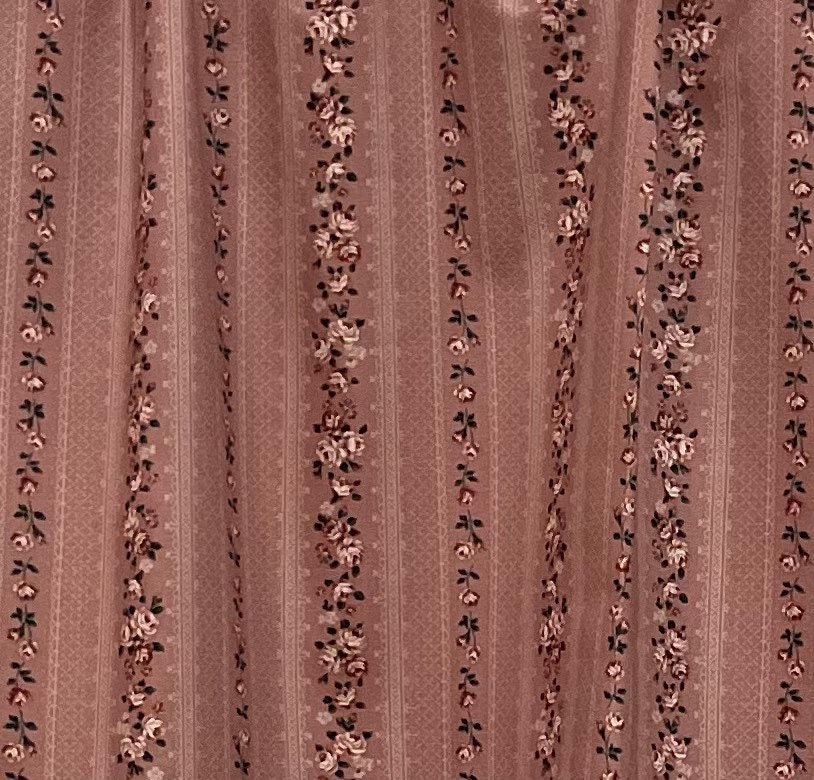 Window Valance - Mauve Floral Striped - 16 inch / Lined or Unlined / 100 % Lightweight Cotton **FREE SHIPPING to U.S.** - Thumbnail 3