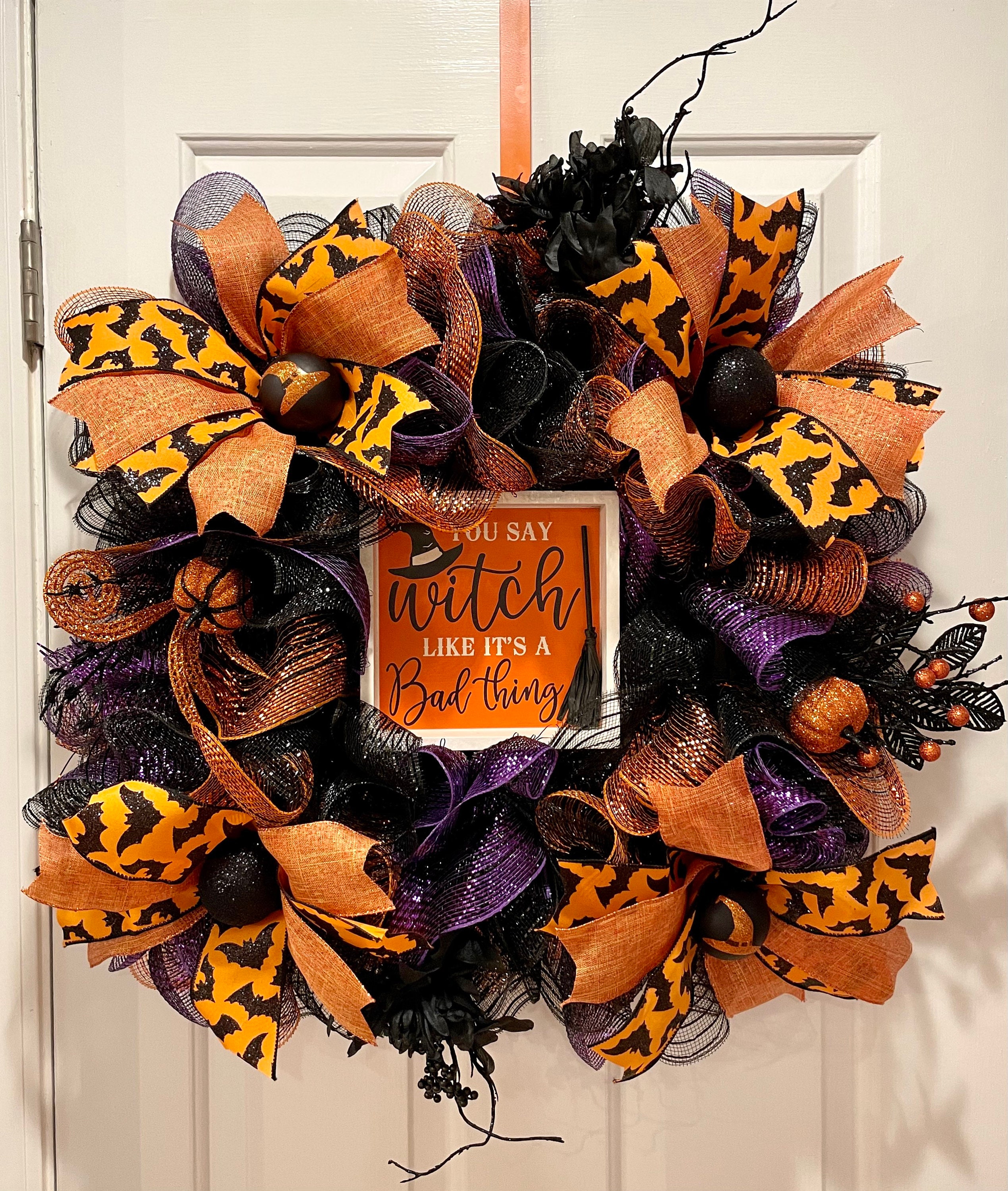 23 inch Witch Halloween Deco Mesh Wreath **FREE SHIPPING to U.S.**
