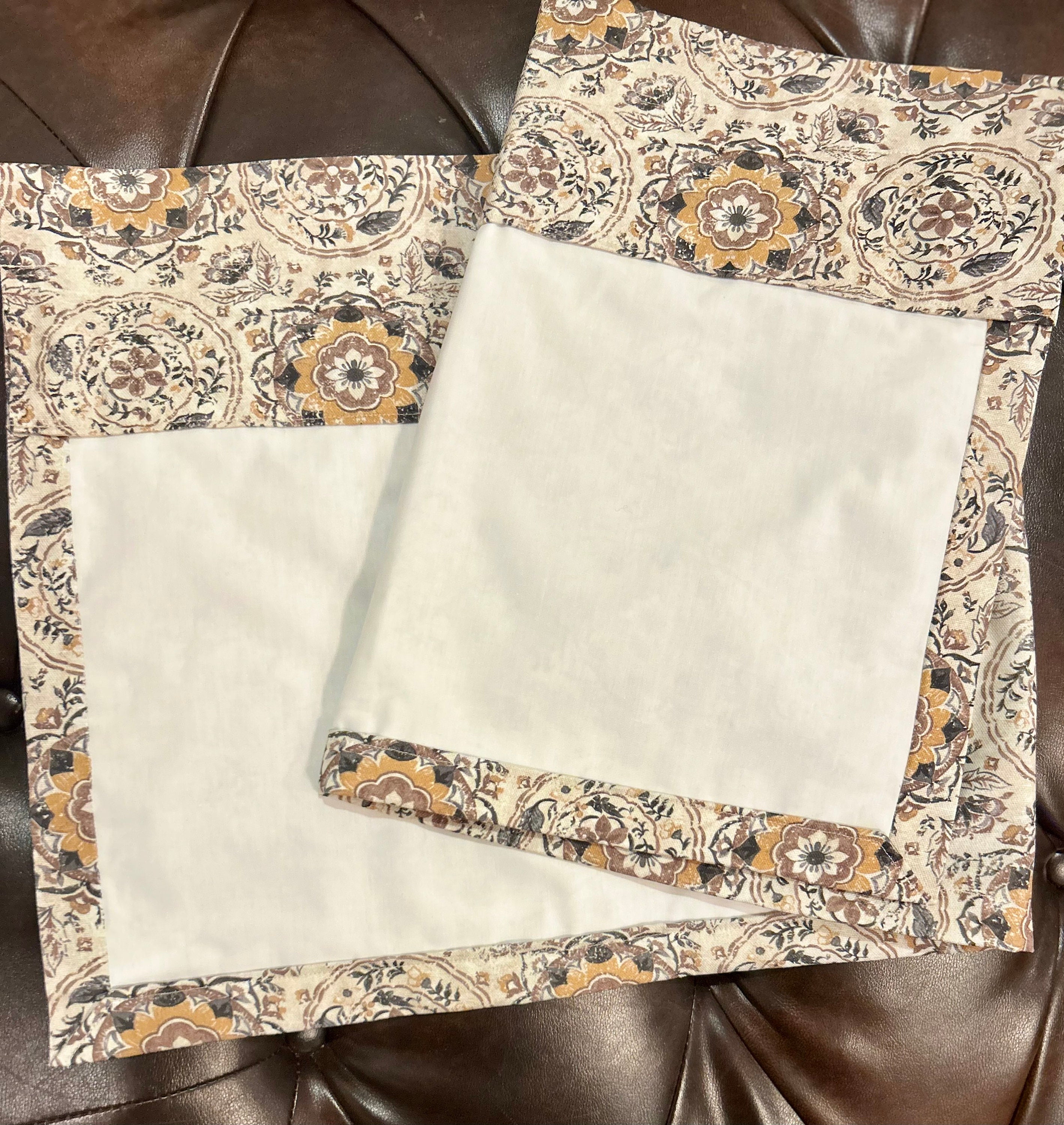 Window Valance - Yellow, Beige Black Medallion - 42 x 16 in / 100% Med Weight /  Decor/Drapery Cotton—Lined or Unlined FREE SHIPPING to U.S. - Thumbnail 4