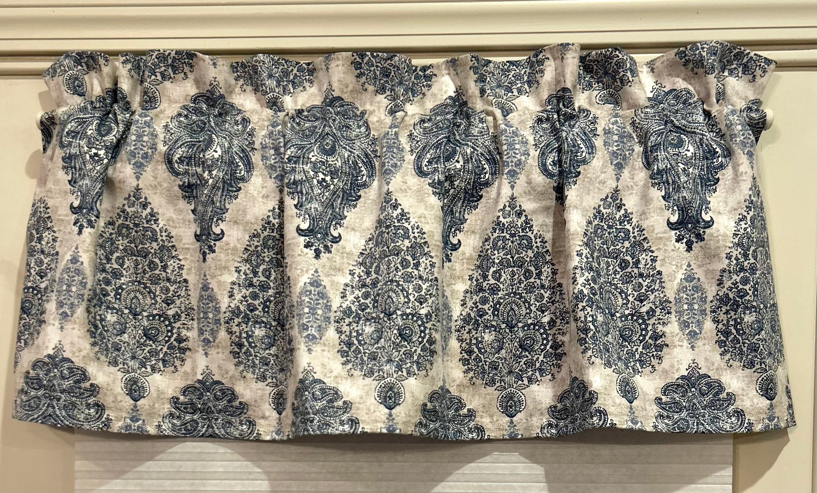 Window Valance Blue Gray Paisley Floral Curtain Valance for Bedroom Blue Window Valance for Living Room Valance for Kitchen Valance - Thumbnail 2