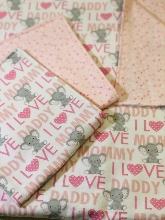 I Love Mommy / I Love Daddy / Elephant Flannel Pink Baby  Etsy