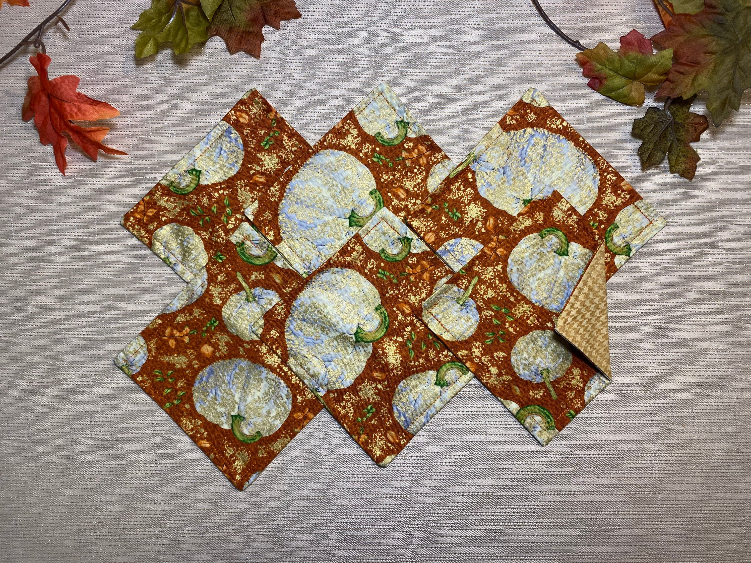 Cloth Napkins 2-ply Reversible Orange Pumpkin | 100% Premium Cotton | 10, or 16 inch square**FREE SHIPPING TO U.S.** - Thumbnail 3