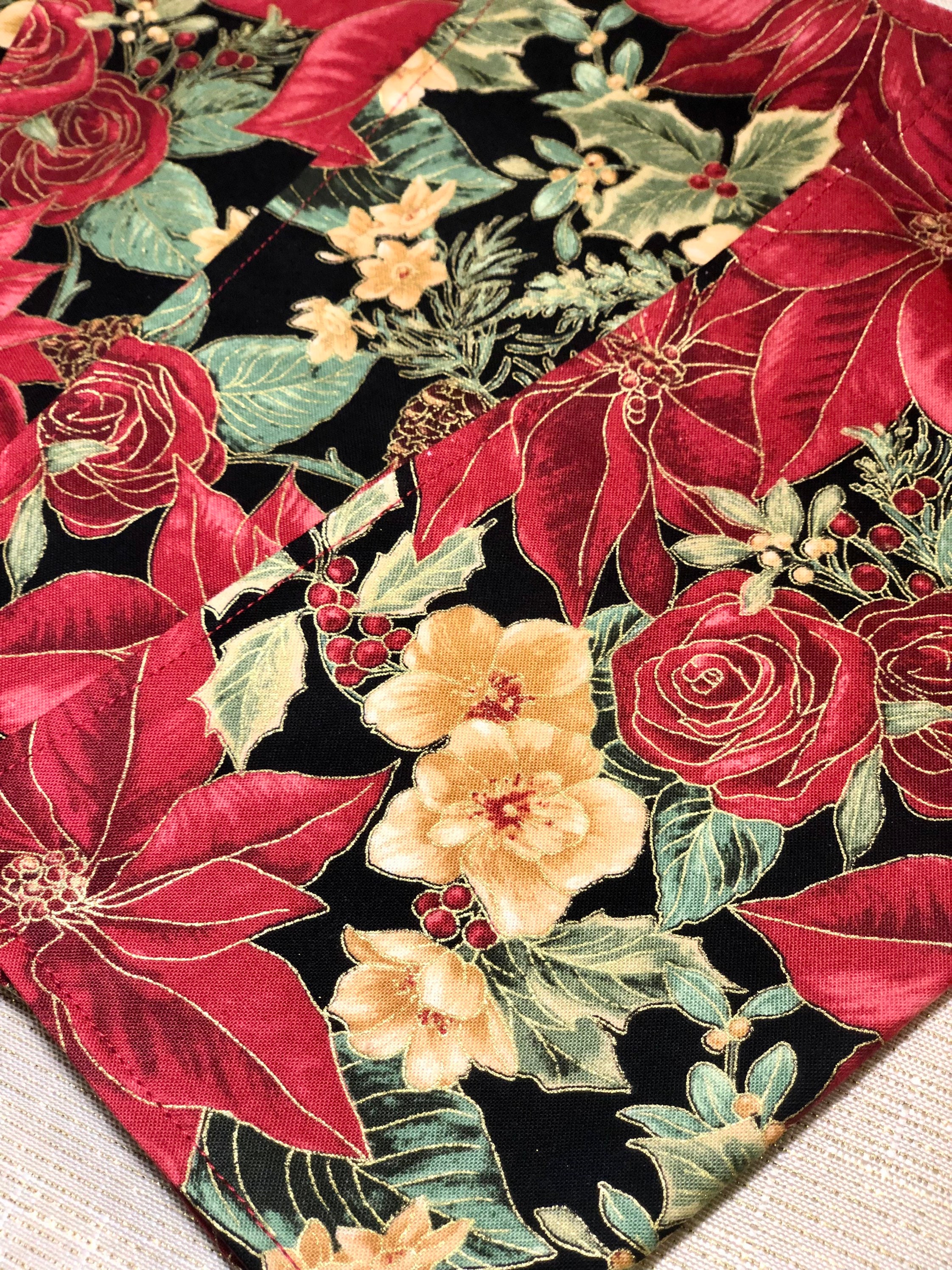 Cloth Napkins - Christmas Red Poinsettia on Black / Gold Embossed | 100% Premium Cotton | 2-ply 10 or 17 in square **FREE SHIPPING TO U.S.** - Thumbnail 2