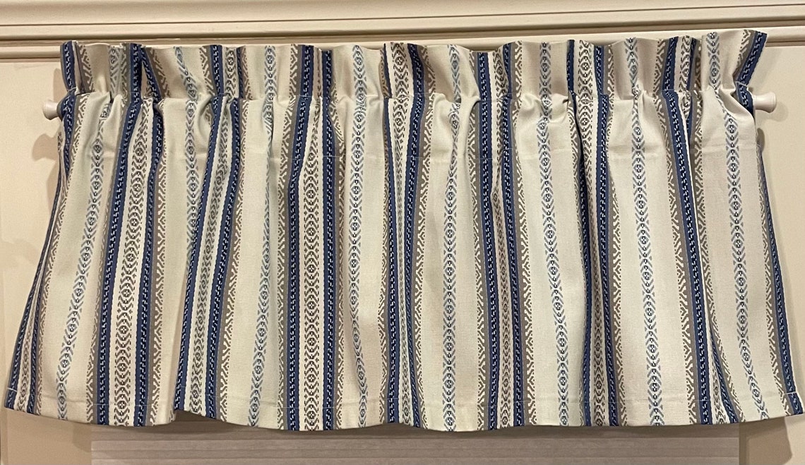 Window Valance Blue Stripe Valance for Kitchen Valance for Etsy